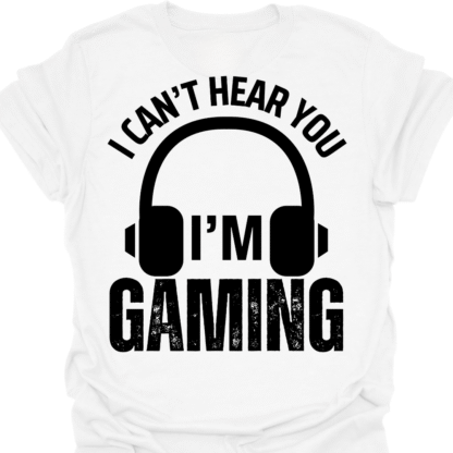 I Can't Hear You I'm Gaming B&W Grunge T-shirt - Image 3