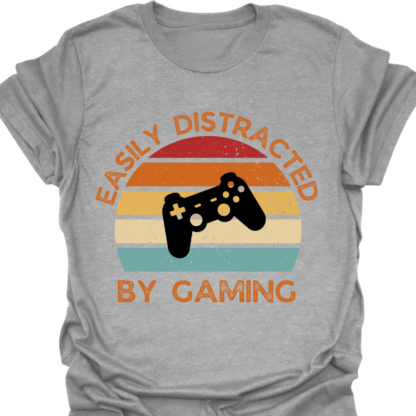 Easily Distracted By Gaming Retro Sunset T-Shirt - Image 2
