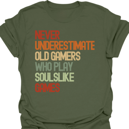 Never Underestimate Old Gamers Who Play Soulslike Games Retro T-Shirt - Image 7