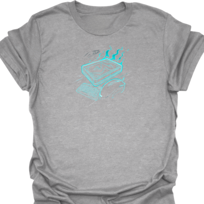 Blue Flaming Computer With Keyboard And Mouse Graphic T-Shirt - Image 2