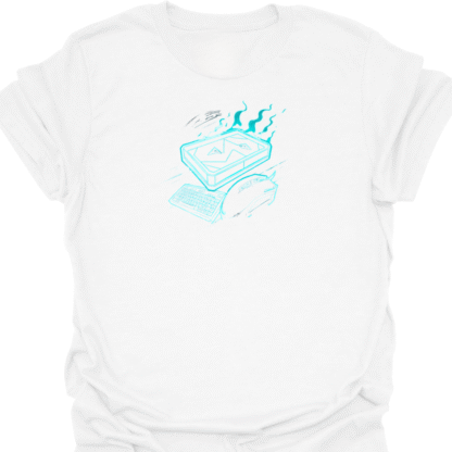 Blue Flaming Computer With Keyboard And Mouse Graphic T-Shirt - Image 3