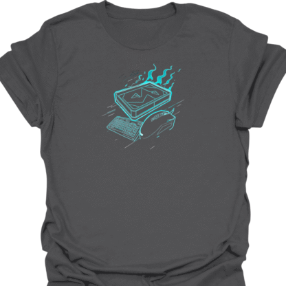 Blue Flaming Computer With Keyboard And Mouse Graphic T-Shirt - Image 6