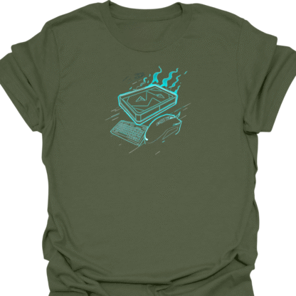 Blue Flaming Computer With Keyboard And Mouse Graphic T-Shirt - Image 7