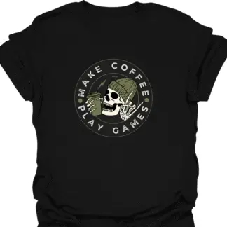 Make Coffee Play Games Skeleton T-shirt
