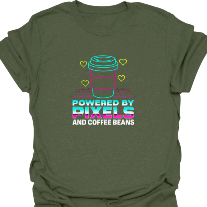 Powered By Pixels and Coffee Beans 90s Style T-Shirt - Image 7