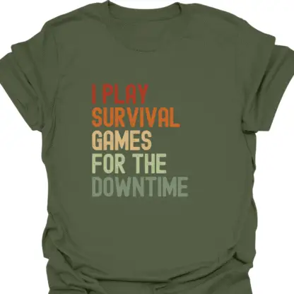I Play Survival Games For The Downtime Retro T-Shirt - Image 14