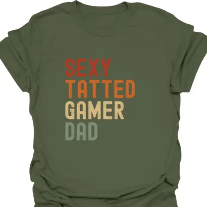Sexy Tatted Gamer Dad Retro T-Shirt - Image 14
